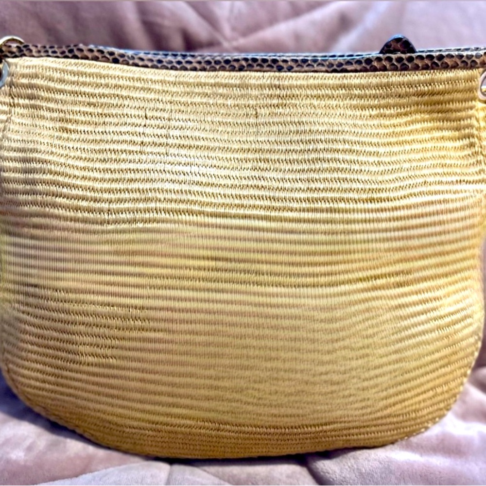 Jimmy Choo Brown Raffia Solar Hobo W/Python - image 2
